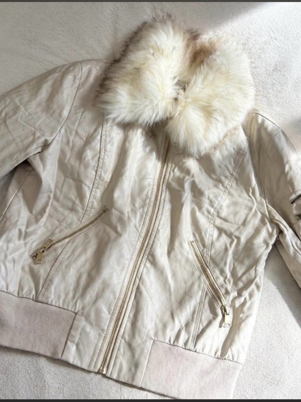 Tart Collections Cream Bomber Jacket with Faux Fur Collar